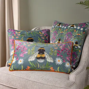 Wylder Nature House of Bloom Zinnia Bee Square Piped Polyester Filled Cushion