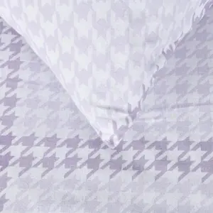 Cotton Houndstooth Duvet Cover with Pillowcases Lilac / Kingsize - 2 Standard Pillowcases