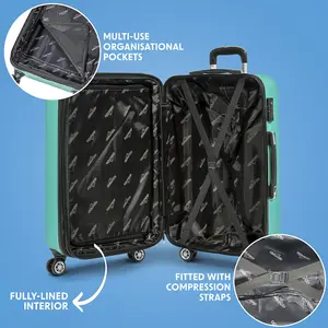 3-Piece Lightweight Teal ABS Luggage Set with Spinner Wheels - Travel Cases 20 24 28 Inches