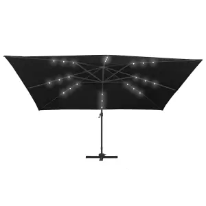 Berkfield Cantilever Umbrella with LED Lights and Aluminium Pole 400x300 cm Black