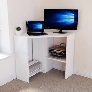 Vida Designs Hetton White 2 Shelf Corner Computer Desk With Shelves