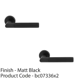 2 PACK - Premium Reeded Lined Door Handle Set - Matt Black Designer Lever Round Rose