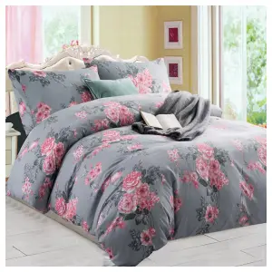 Printed Duvet Cover Set With Matching Pillow case Bedding Bed Sets Grey Bouquet Reversible Quilt Covers Single Double King