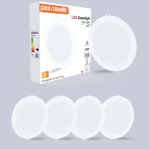 paul russells LED Round Panel Ceiling Lights, 24W 2450 Lumens, Spotlights, IP20, 6500K Day Light, Pack of 4