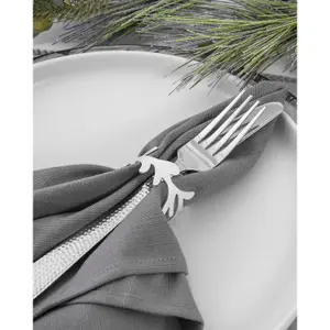 Set Of 6 Matte Silver Branch Napkin Rings Buckle Dinner Party Xmas Festive Traditional Decoration Serviette Holder