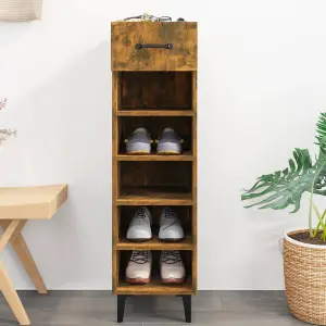 Berkfield Shoe Cabinet Smoked Oak 30x35x105 cm Engineered Wood