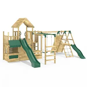 Rebo Modular Wooden Climbing Frame Playset - M27 Double Swing, Monkey Bars & Den