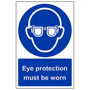 Eye Protection Must Be Worn PPE Sign - Rigid Plastic - 200x300mm (x3)