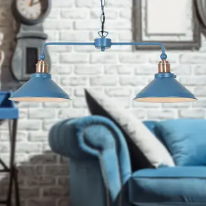 First Choice Lighting Set of 2 Maxwell Mirage Blue Brushed Copper 2 Light Bar Ceiling Pendant Lights