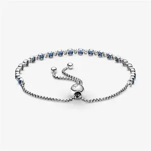 Pandora Blue And Clear Sparkle Slider Bracelet - Silicone / Sterling Silver / Mixed Stone / Blue - Sz. 23 cm