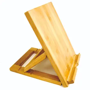 Bamboo Tablet Holder - Foldable Wooden Device Stand with 3 Adjustable Angles for Tablets, Phones & E-Readers - H25 x W20 x D25cm