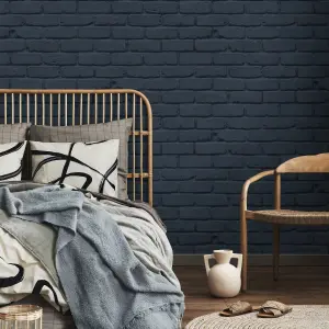 Fine Decor FD43602 Painted Brick Wallpaper, Navy