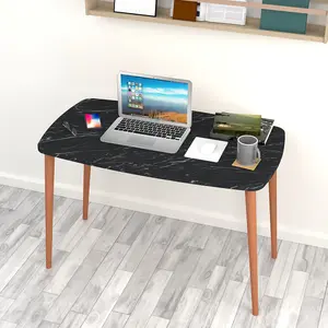 URBNLIVING 105cm Width Black Marble Home Office, Study Computer Desk Solid Modern Wooden With Scandi Legs