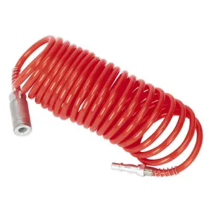 Sealey Coiled Air Hose 5 Metres 5mm With Quick Couplings Polyethylene SA305