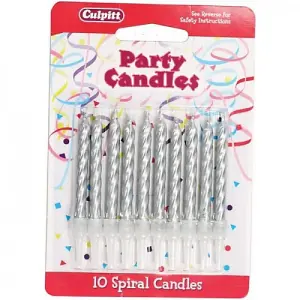 Culpitt Spiral Birthday Pick Candles (Pack of 10) Silver (One Size)