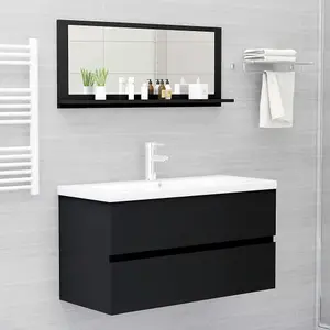 Berkfield Bathroom Mirror Black 90x10.5x37 cm Engineered Wood