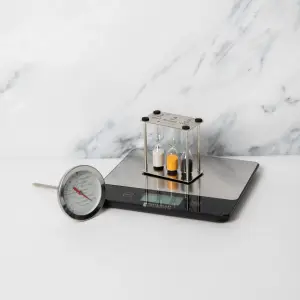 3pc Kitchen Tools Set with 'Dry & Liquid' Digital Kitchen Scales, Wireless Stainless Steel Meat Thermometer & Egg Timer