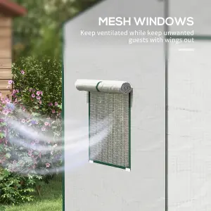 Walk-in Garden Green House with Large Roll-up Door and 2 Mesh Windows, White