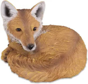 Curled up Fox Ornament - Weather Resistant Hand Painted Outdoor Garden Animal Sculpture Statue Decoration - H21 x W30cm x D24cm