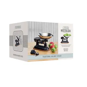 KitchenCraft Traditional Balance Scales in Black, Acacia Wood Stand