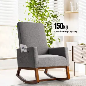 Costway Modern Rocking Chair Upholstered Fabric Leisure Armchair with Rubber Wood Base