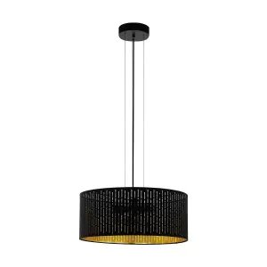 Pendant Ceiling Light Colour Black Shade Black Gold Fabric With Cut Outs Bulb E27 3x40W