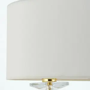 Twin Light Table Lamp 2 Bulb Brass & White Shade Crystal Trim Bedside Feature