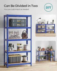 Garage Shelving, 5-Tier Storage Rack, 180 x 90 x 40 cm Max. Load 875 kg (175 kg per Tier), Shelving Unit, Adjustable Shelves, Blue