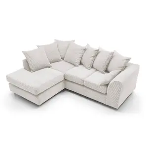 Jumbo White Cord Left Facing Corner Sofa for Living Room with Thick Luxury Deep Filled Cushioning