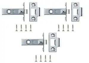 B&Q Chrome effect Metal Tubular Mortice latch (L)64mm, Pack of 3