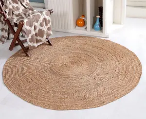 DHAKA Rustic Round Rug Hand Woven Mat with Natural Fibre Indian Jute Flat Pile - Extra Large Floor Covering