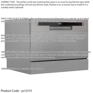 Portable Silver Worktop Dishwasher with 6 Place Settings for Compact Spaces