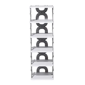 6-Tier Foldable Plastic Shoe Rack in Grey