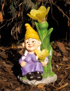 Garden Outdoor Solar Powered Light Up Gnome Flower Ornament Decoration