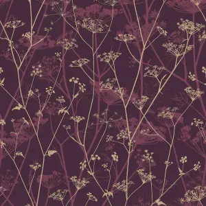 Clarissa Hulse Wild Chervil Damson Pink & Gold effect Smooth Wallpaper