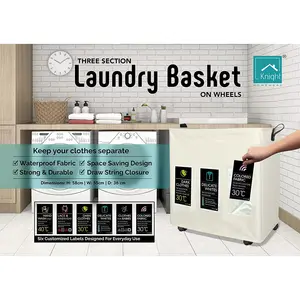 Fabric Rolling Laundry Basket with Handles Ivory