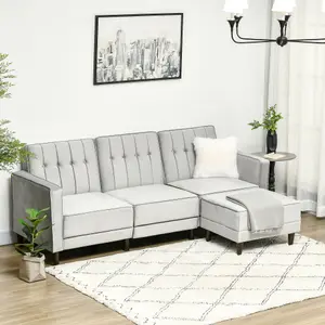 HOMCOM Upholstered Sofa Bed Reversible Sectional Sofa Set Velvet-Touch Sleeper