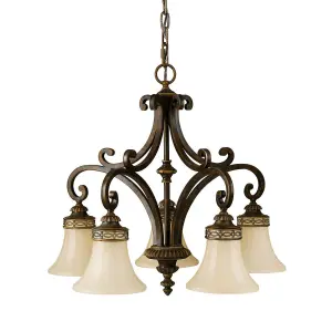 Luminosa Drawing Room 5 Light Multi Arm Chandelier Walnut Finish, E27