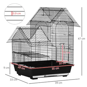 PawHut Metal Bird Cage, With Plastic Perch, Swing Ring, Handle, 39 x 33 x 47cm