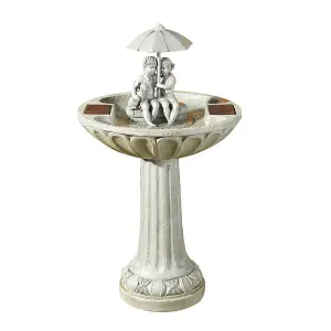 Umbrella Solar Powered Fountain - Stone Effect Outdoor Garden Water Feature or Bird Bath with 4L Reservoir - H84 x 48cm Diameter