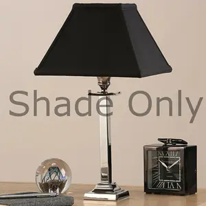 9" Inch Square Tapered Lamp Shade Black Faux Silk Fabric Cover Modern Elegant