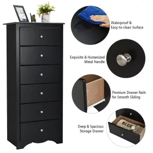 Costway Chest of Drawers Free Standing 6 Drawers Wooden Storage Cabinet W/ Metal Handles