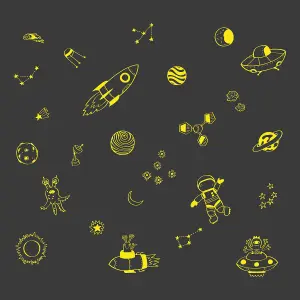 Space Doodles Wall Sticker Pack (Yellow)