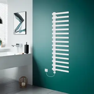 Rinse Bathrooms Minimalist Electric Thermostatic Bathroom Heated Towel Rail Radiator 1600x600mm 800W White