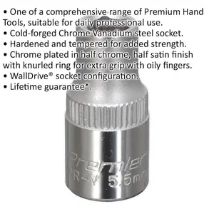 Premium 5.5mm Forged Steel Drive Socket - 1/4 Inch Square Drive Chrome Vanadium Tool