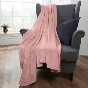 Brentfords Ultra Soft Blanket Throw Warm Flannel Fleece - Blush, 150 x 200 cm