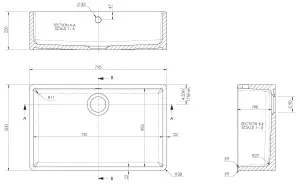 795mm - Fireclay Single Bowl Butler Kitchen Sink - with Overflow &  No Tap Hole