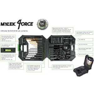 18V Cordless Drill Electric Screwdriver Set Lithium Ion Battery Pack 18 Volts Combi Driver With MYLEK 4ORCE 56-Piece Kit