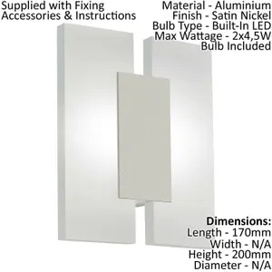 Wall Light Colour Satin Nickel Shade Satined Plastic Bulb LED 2x4.5W Included