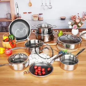 URBNCHEF 28cm Diameter 8Pcs Non Stick Stainless Steel Induction Frying Pan Saucepan Casserole Set